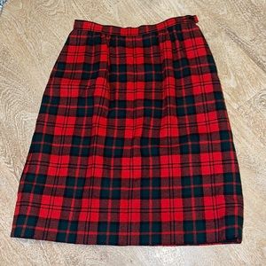 Pendleton Red Plaid Check Long Wool Skirt